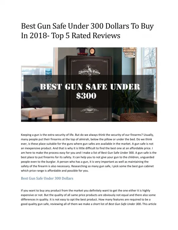 Best Gun Safe Under 300 Dollars To Buy In 2018- Top 5 Rated Reviews
