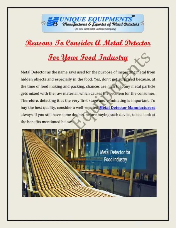 Reasons To Consider A Metal Detector For Your Food Industry