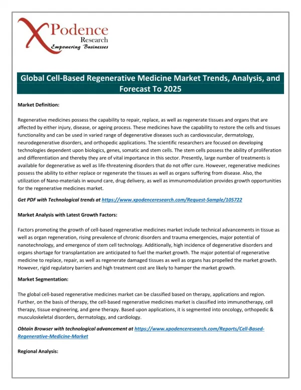 Cell-Based Regenerative Medicine Market to Receive Overwhelming Hike in Revenues by 2025