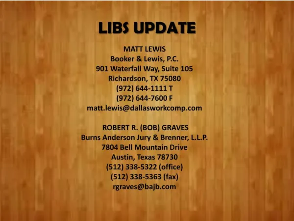 Matt Lewis Law - Libs Update 2015