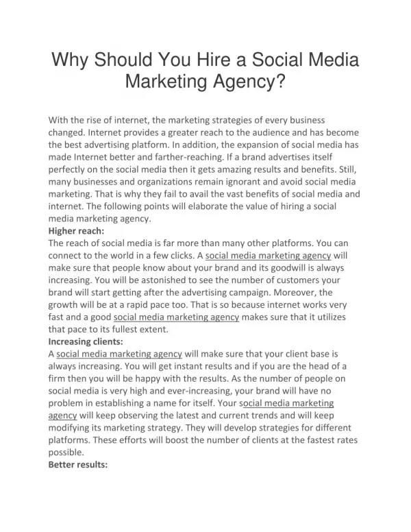 Why Should You Hire a Social Media Marketing Agency
