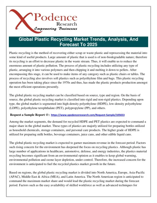 Global Market Study on Recycled Plastic: Resin Type Projected to be a Comparatively High Growth Segment Through 2025