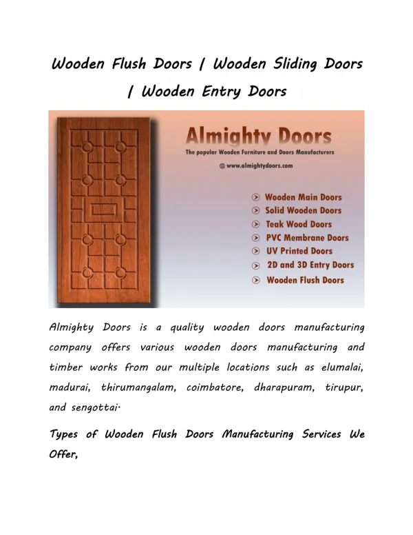 Wooden Flush Doors|Wooden Entry Doors|Wooden Sliding Doors