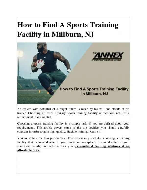 How to Find A Sports Training Facility in Millburn, NJ