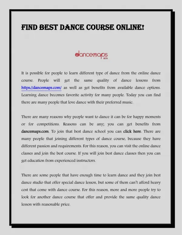 Find Best Dance Course Online