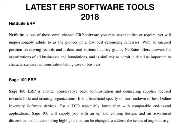 LATEST ERP SOFTWARE TOOLS 2018
