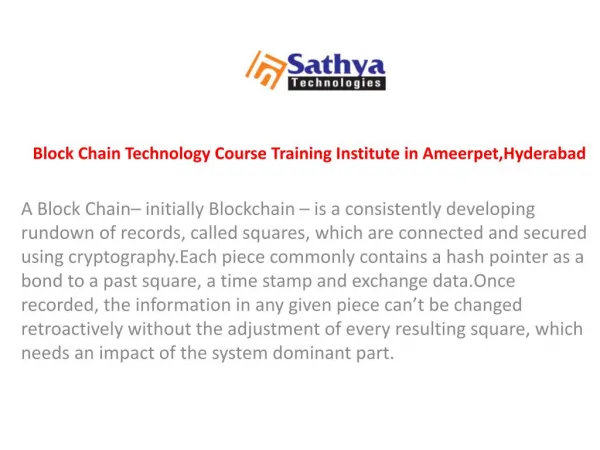 Block chain online training in Hyderabad