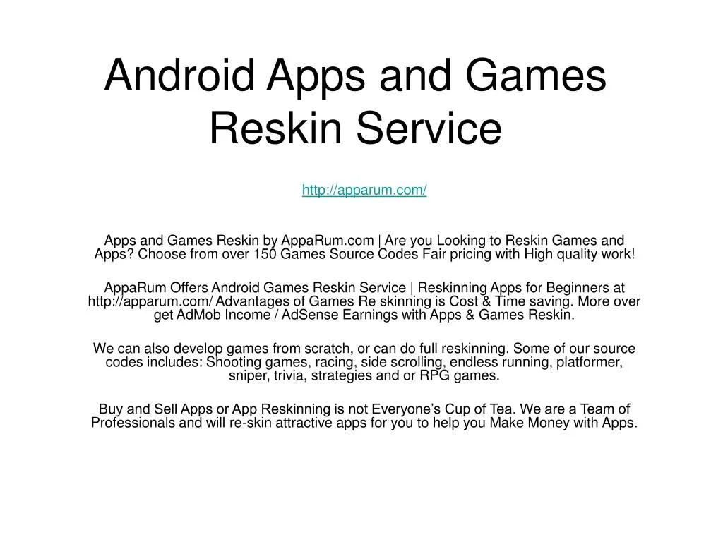 android apps and games reskin service