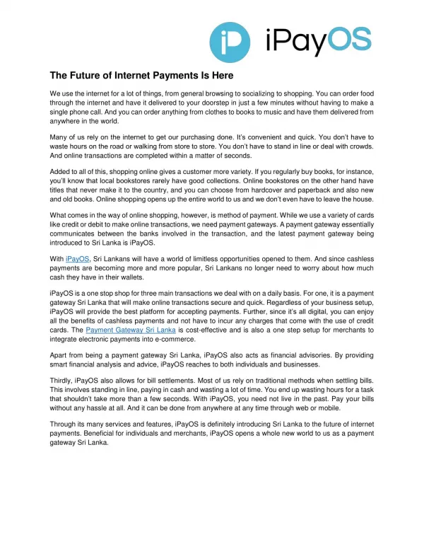 Payment Gateway Sri Lanka | Digital Payments Platform | iPayOS Official