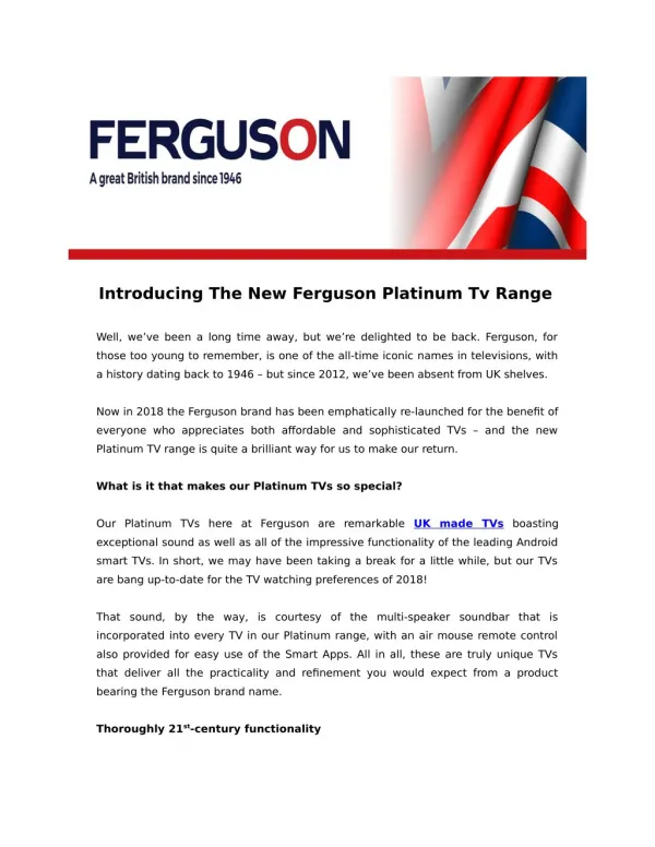 Introducing The New Ferguson Platinum Tv Range