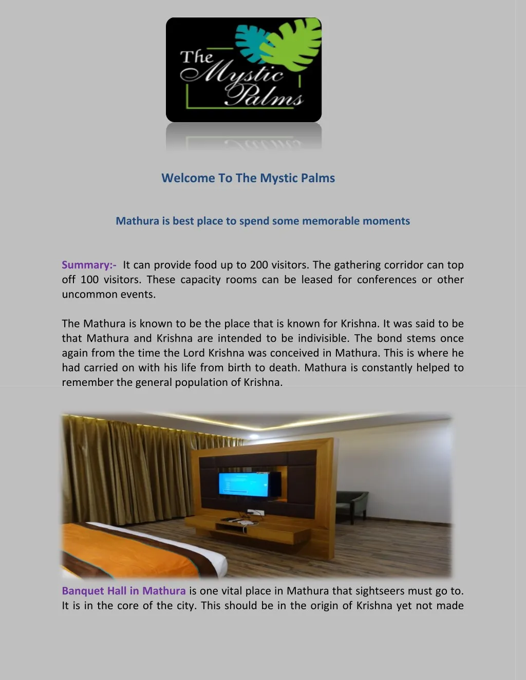 welcome to the mystic palms mathura is best place