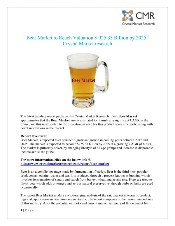 Beer Market is anticipated to reach approximately $ 925.33 billion by 2025