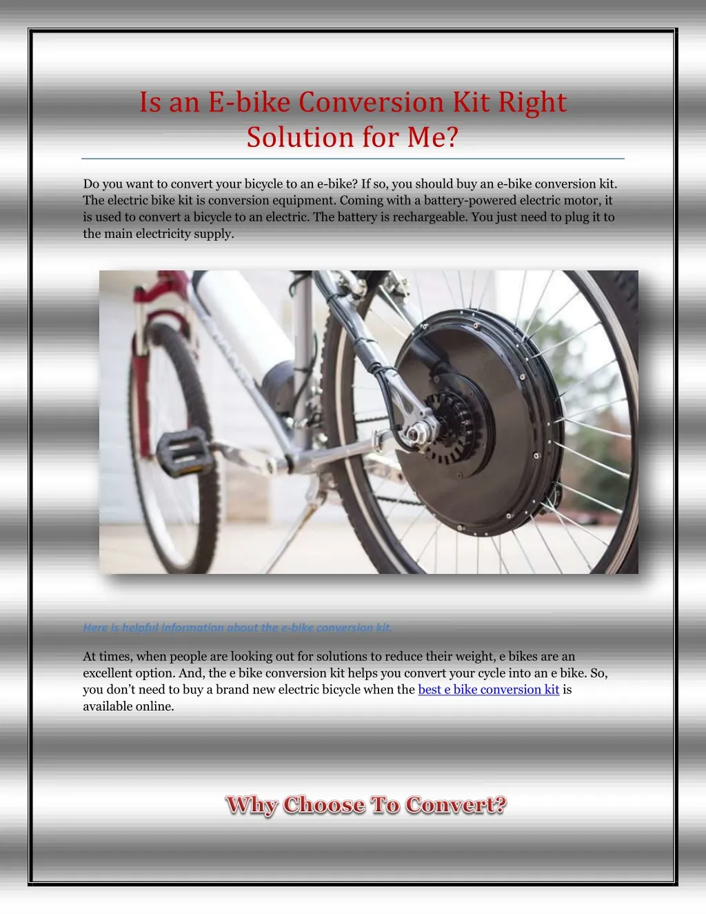 is an e bike conversion kit right solution for me