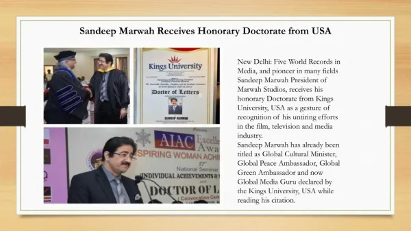 Sandeep Marwah Receives Honorary Doctorate from USA