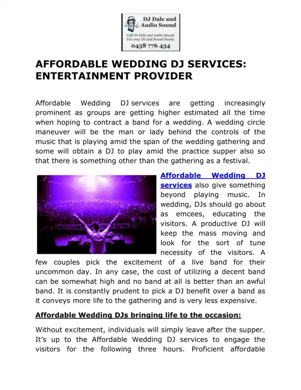 AFFORDABLE WEDDING DJ SERVICES: ENTERTAINMENT PROVIDER