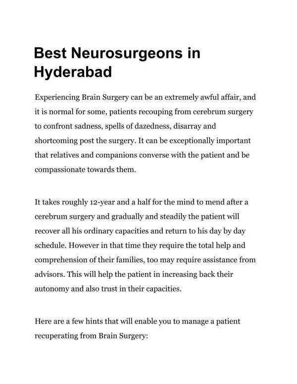 Best Neurosurgeons in Hyderabad