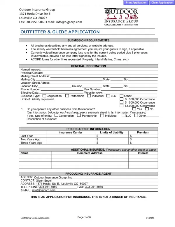 outfitter & guide application - Outdoor Insurance Group
