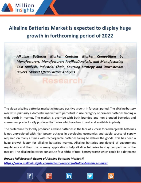Alkaline Batteries Market Product Category, Distributors, Size Estimation From 2017-2022