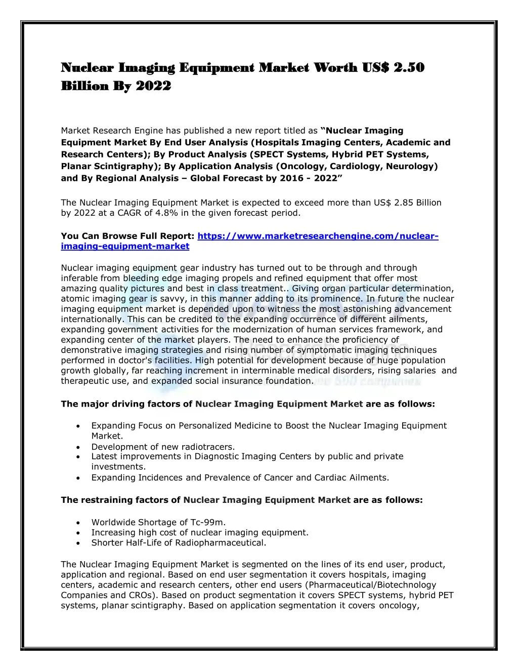 nuclear imaging equipment market worth