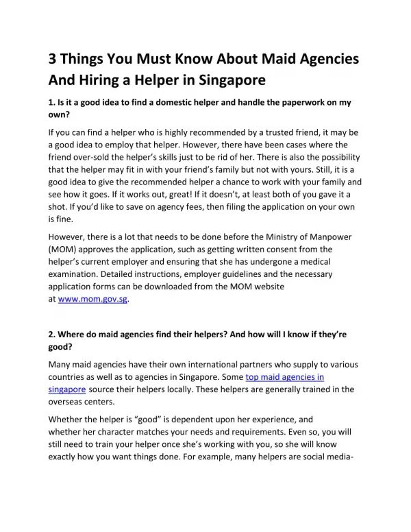 3 things you must know about maid agencies and hiring a helper in singapore
