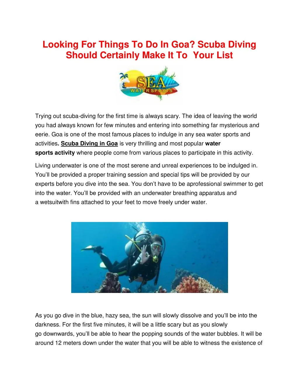 looking for things to do in goa scuba diving