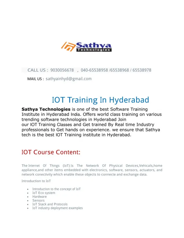 IOT training in Hyderabad