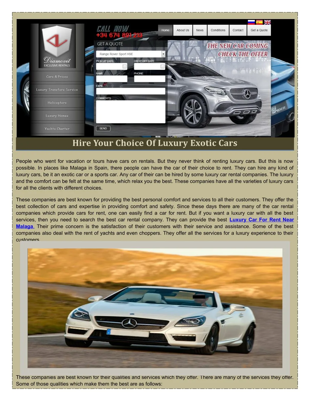 hire your choice of luxury exotic cars