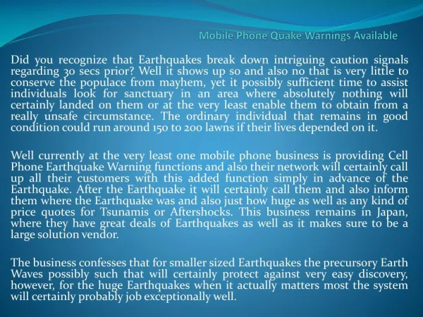 Mobile Phone Quake Warnings Available
