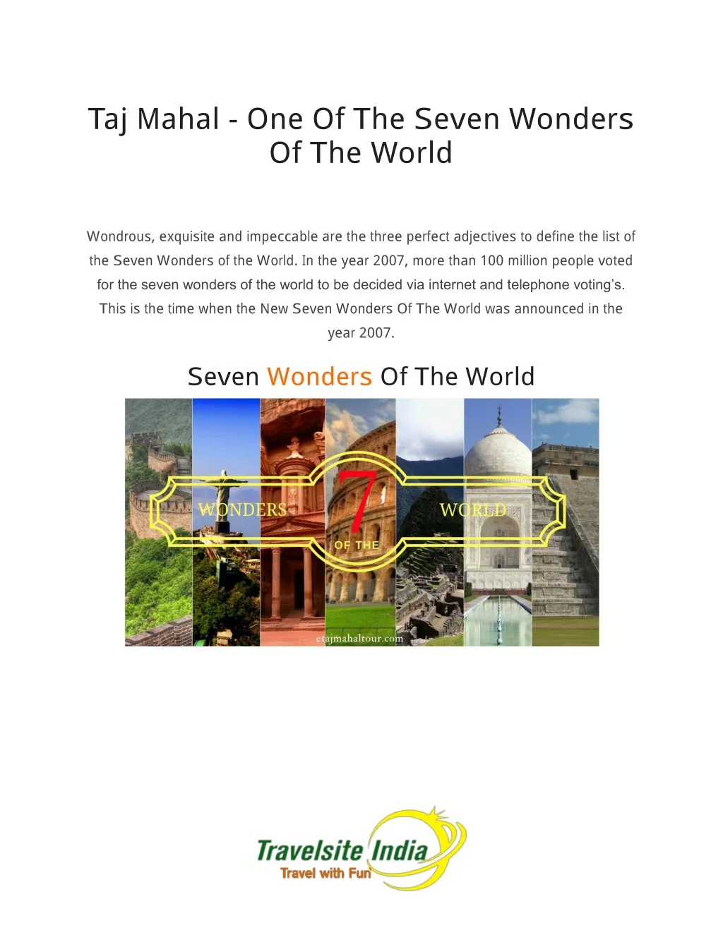 taj mahal one of the seven wonders of the world