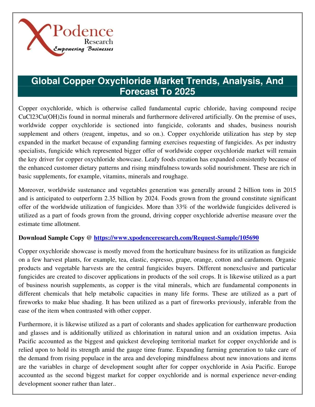 global copper oxychloride market trends analysis