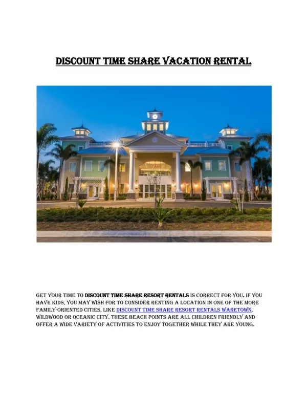 Waretown vacation rental for 	discounttimeshareresortrentals.com.