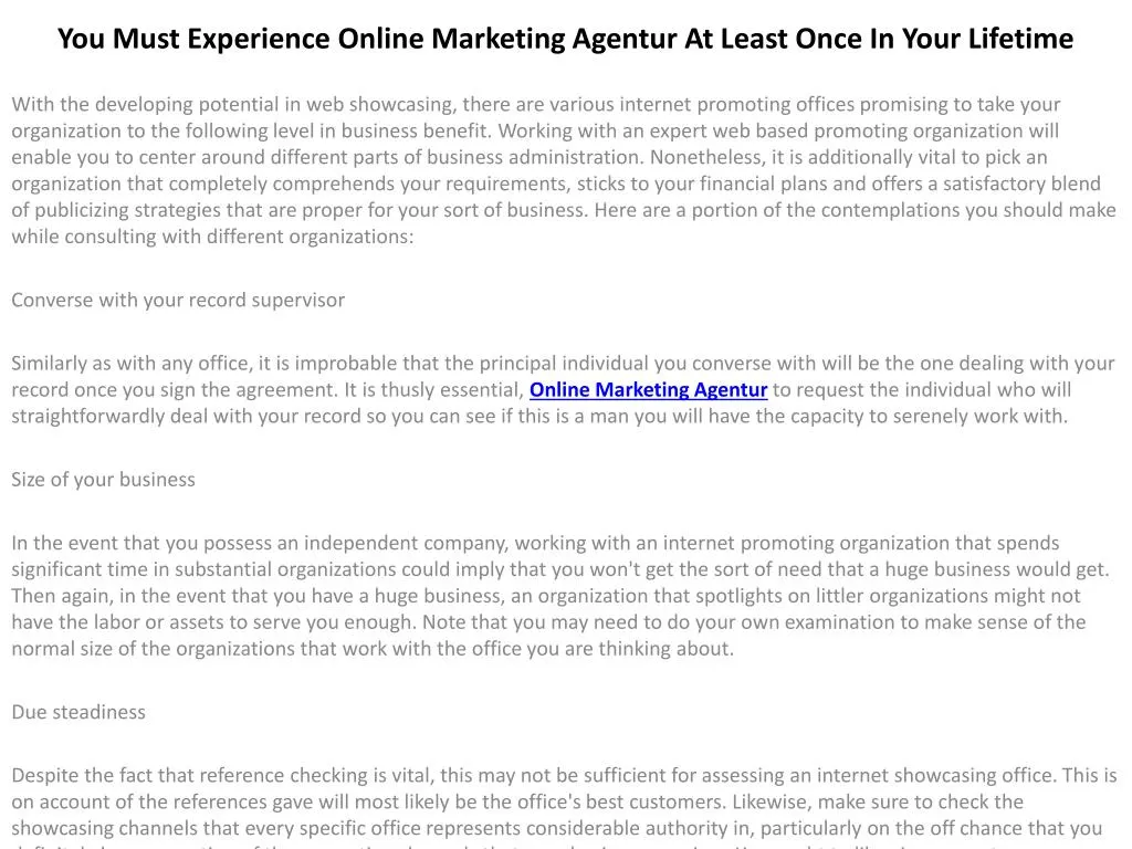 you must experience online marketing agentur at least once in your lifetime
