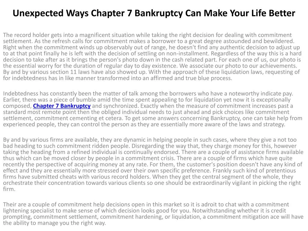 unexpected ways chapter 7 bankruptcy can make your life better