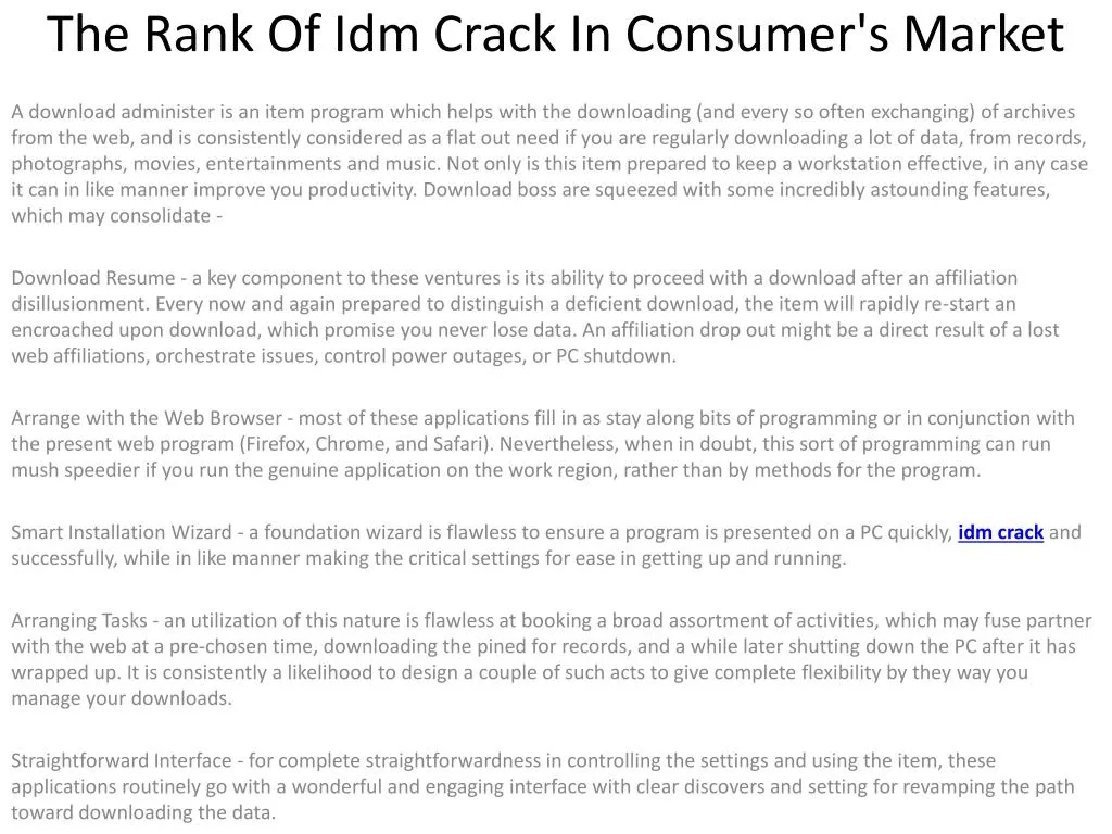the rank of idm crack in consumer s market