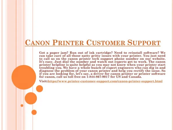 Canon Printer Customer Support Toll-free Number