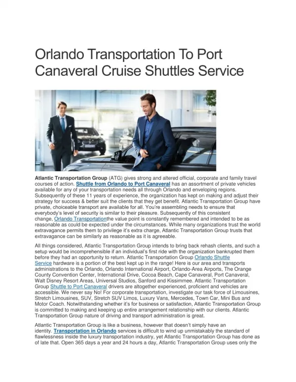 Orlando Transportation To Port Canaveral Cruise Shuttles Service