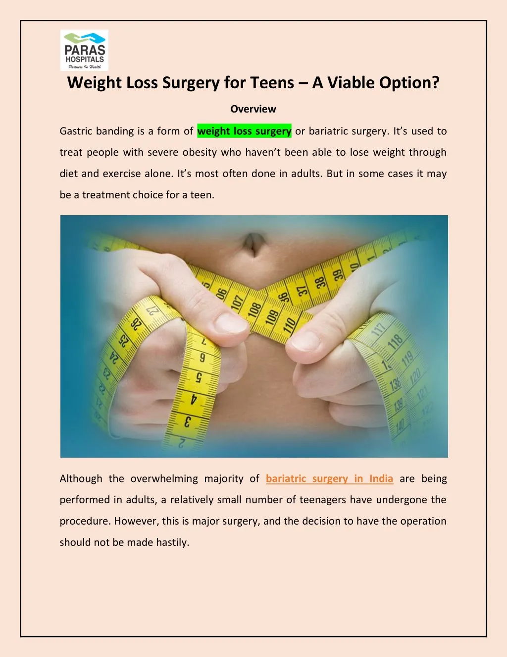 weight loss surgery for teens a viable option
