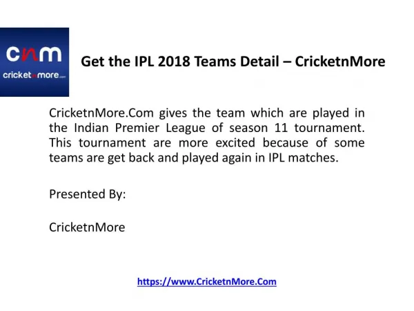 Get the IPL 2018 Teams Detail – CricketnMore