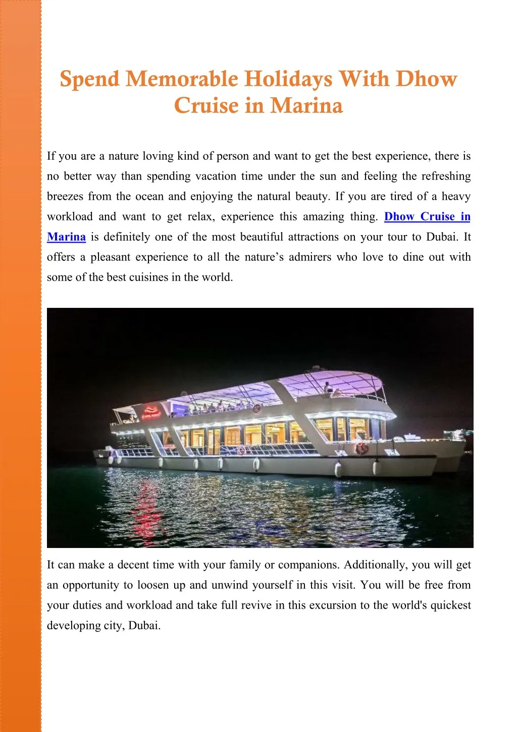 spend memorable holidays with dhow cruise