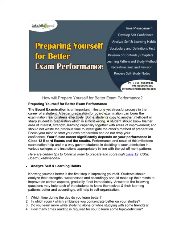 How will Prepare Yourself for Better Exam Performance? | Takshilalearning