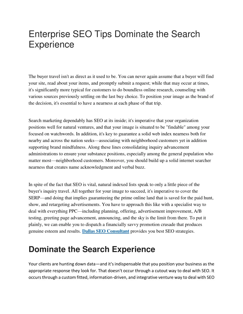 enterprise seo tips dominate the search experience
