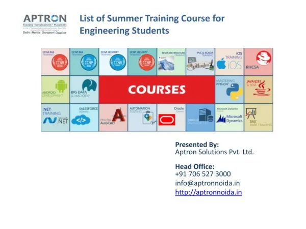 List of Summer Training Course for Engineering Students