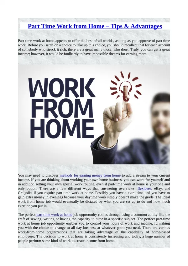 Part Time Work from Home â€“ Tips & Advantages