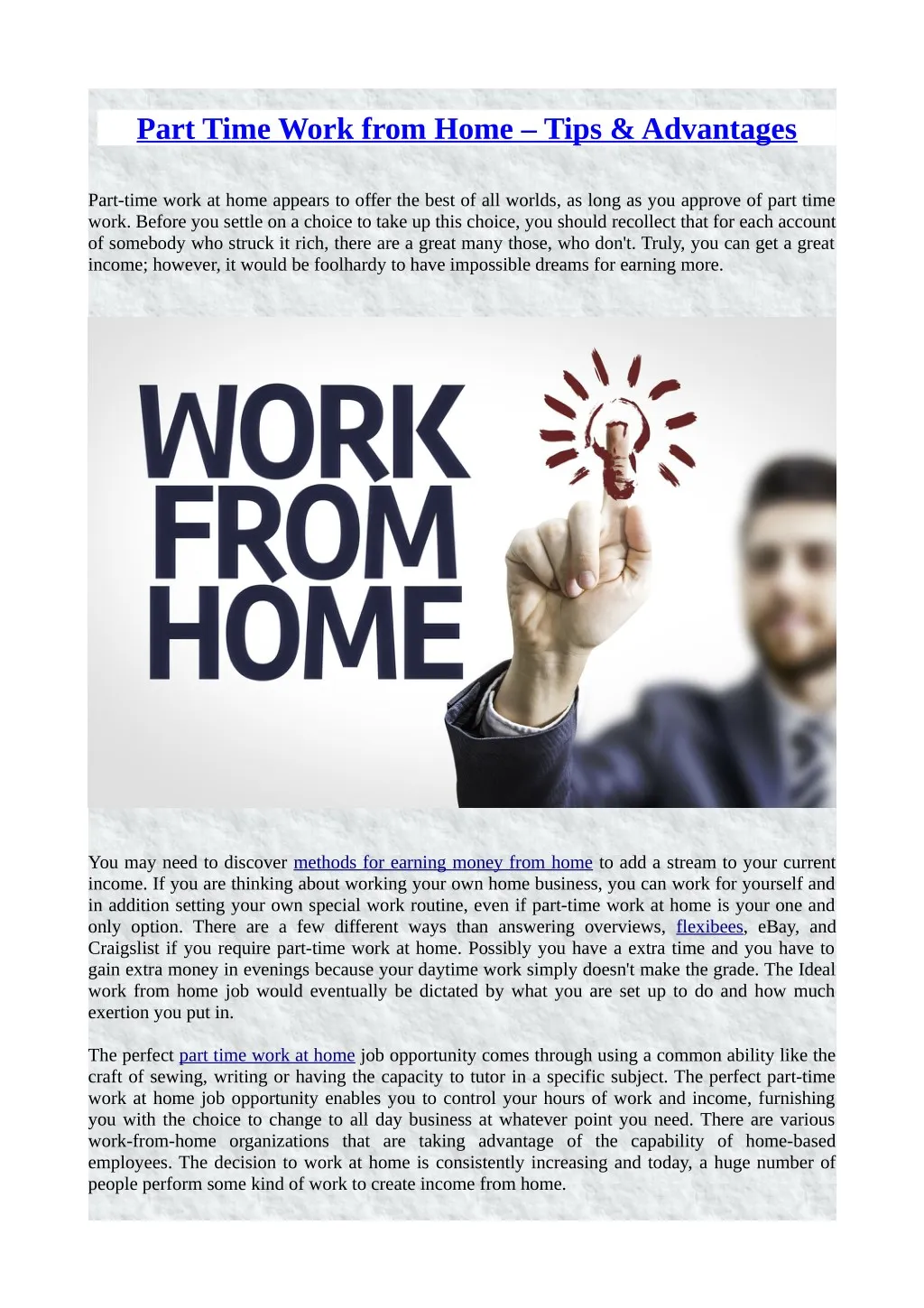 part time work from home tips advantages