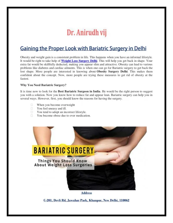 Gaining the Proper Look with Bariatric Surgery in Delhi