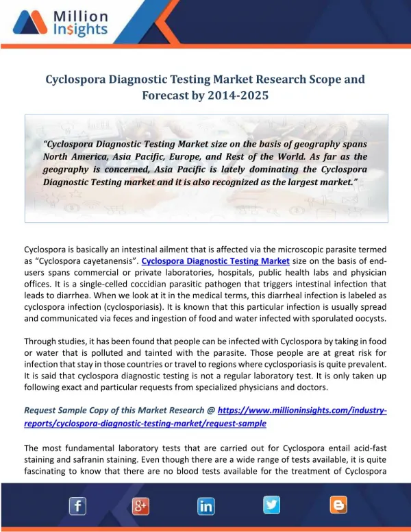Cyclospora Diagnostic Testing Market Research Scope and Forecast by 2014-2025