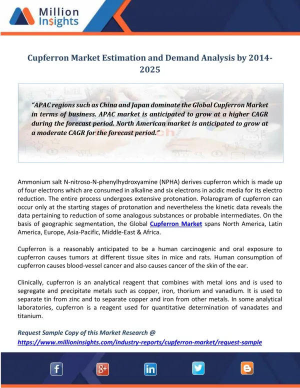 Cupferron Market Estimation and Demand Analysis by 2014-2025