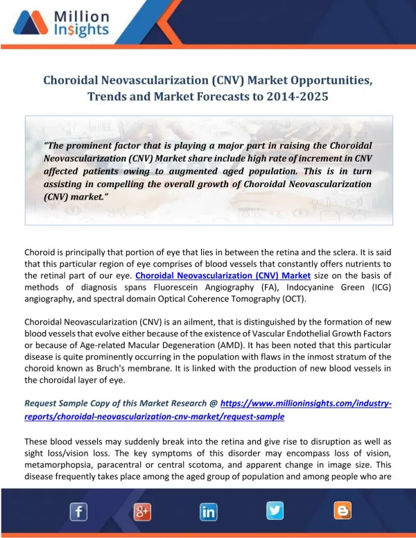 Choroidal Neovascularization (CNV) Market Opportunities, Trends and Market Forecasts to 2014-2025