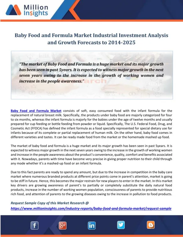 Baby Food and Formula Market Industrial Investment Analysis and Growth Forecasts to 2014-2025