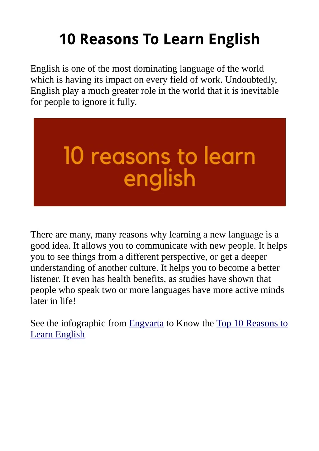 PPT - 10 Reasons To Learn English PowerPoint Presentation, free ...